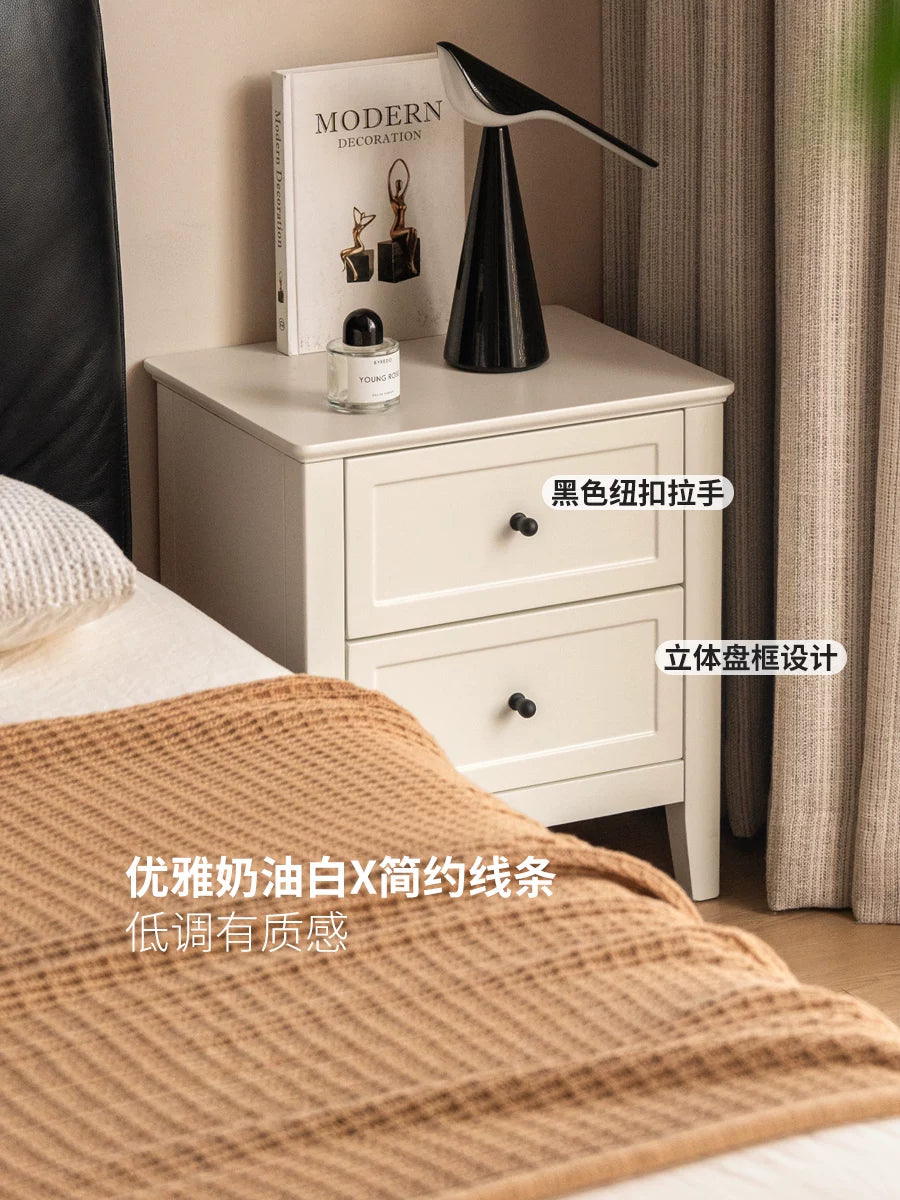 【预售30天】实木床头柜奶油风卧室储物柜美式床边柜小型白色抽屉柜子